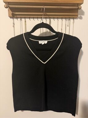 THML Black V-Neck Sweater Vest with Cream Trim